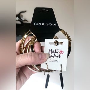 NWT Gild and Grace black bangle set and pierced earrings